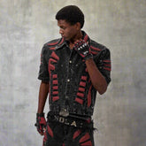 HEYFANCYSTYLE Men's Japanese Raw Denim Ribbed Streetwear Jacket